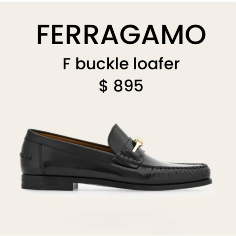 Salvatore Ferragamo Black Leather Loafers with F Buckle